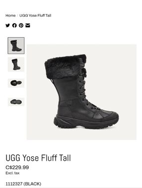 UGG Yose Fluff Tall Black Faux-Fur Lace-Up Winter Boots Size 5